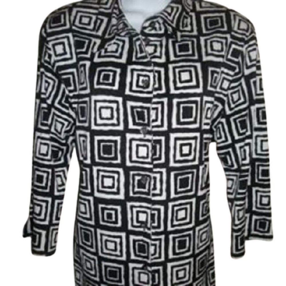 Black White Geometric Blouse Size 14